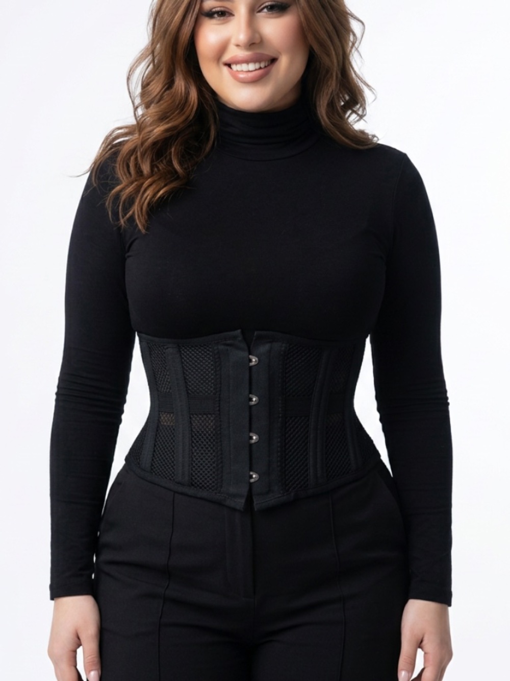 SHAPERX • Black Mesh Underbust Corset Waist Cincher 3XL